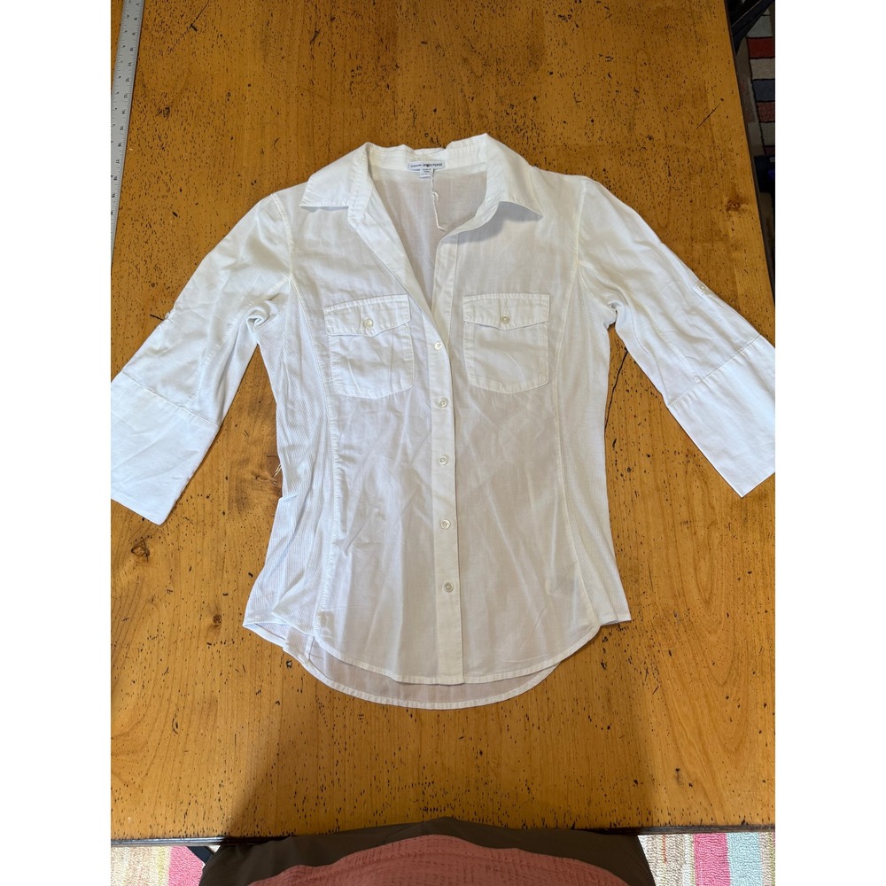 James Perse Standard Size 2 White Mixed Media Ribbed Button Down Shirt WLC3321CU